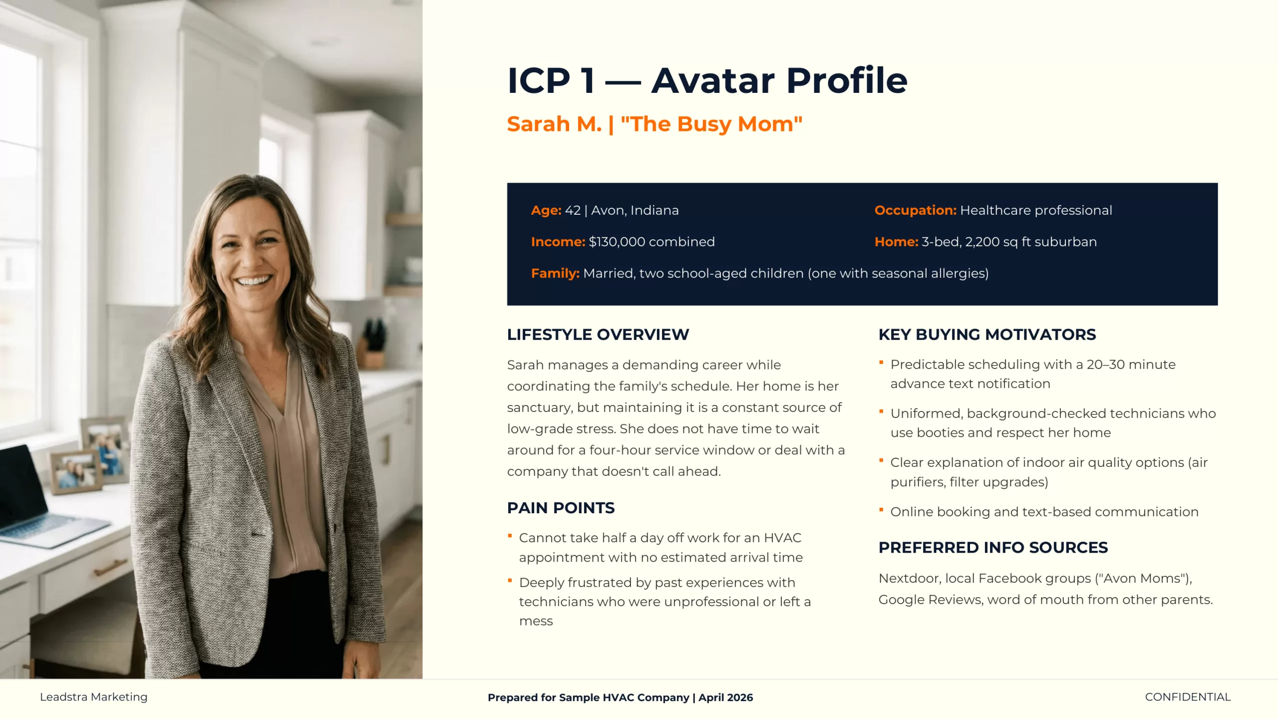 Customer avatar page from a sample marketing blueprint