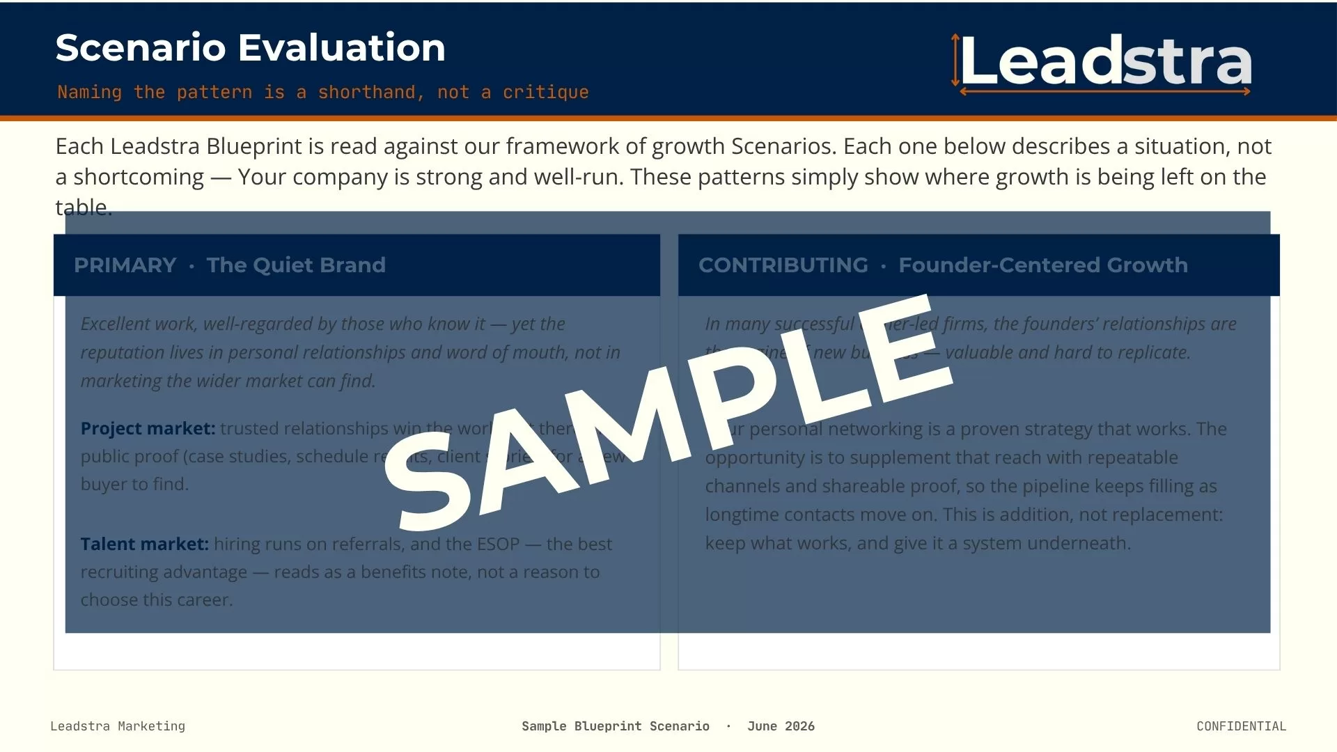 Scenario Evaluation page from a sample marketing blueprint